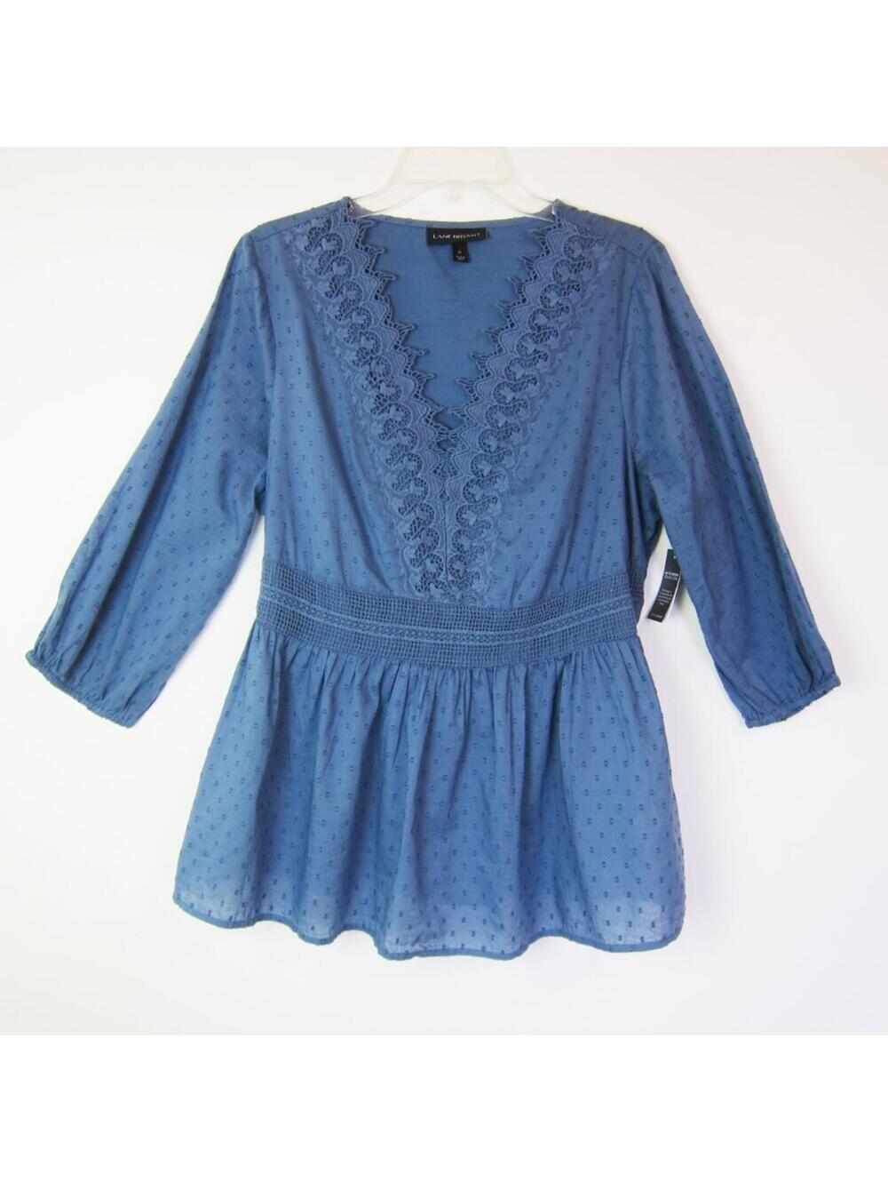 Lane Bryant Blue Swiss Dot Peplum Blouse 12 NWT Lace V-Neck Blouse NEW - Picture 2 of 10